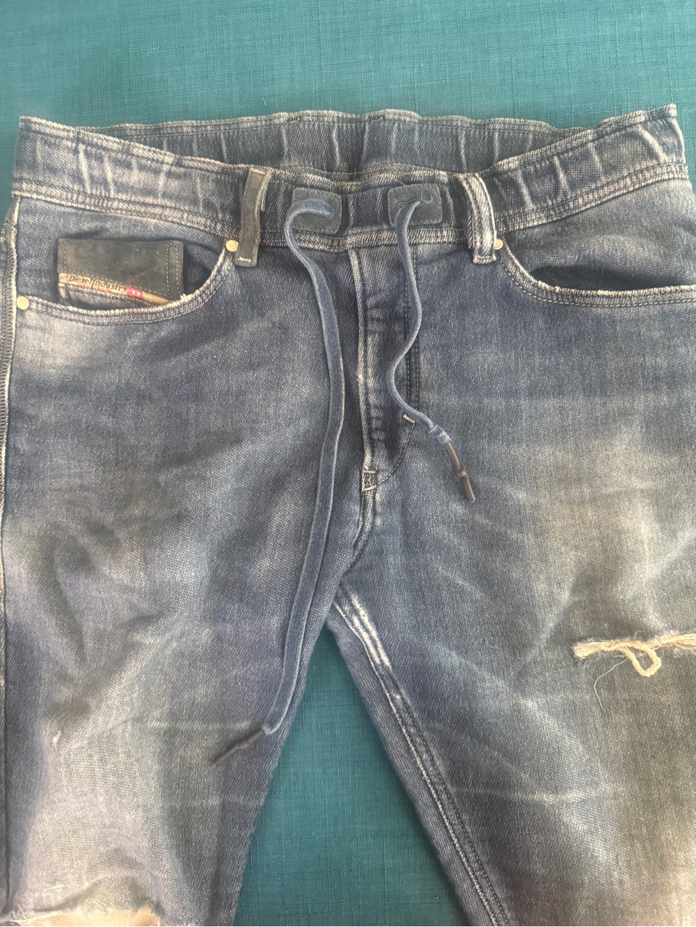 Original Vintage Diesel Industry Slim Men's Blue Distressed Denim Sweat Pant